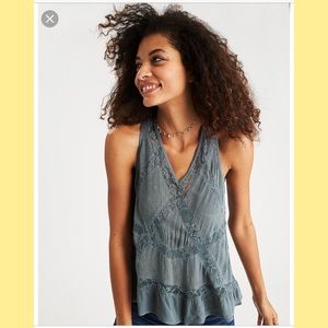 Dusty Jade Lace Tank Top